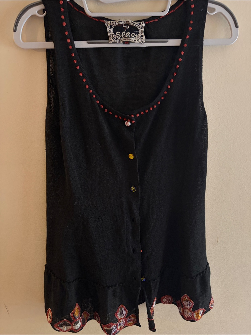 Rare Yo Alba Vintage Boho Art-To-Wear Embroidered Vest Top | Size 40